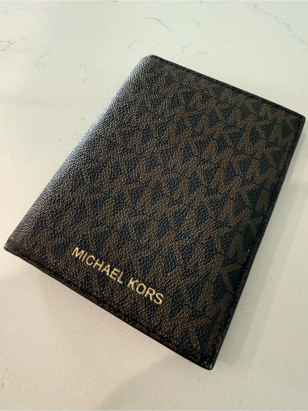 Michael Kors Black and Brown Signature Passport Cover